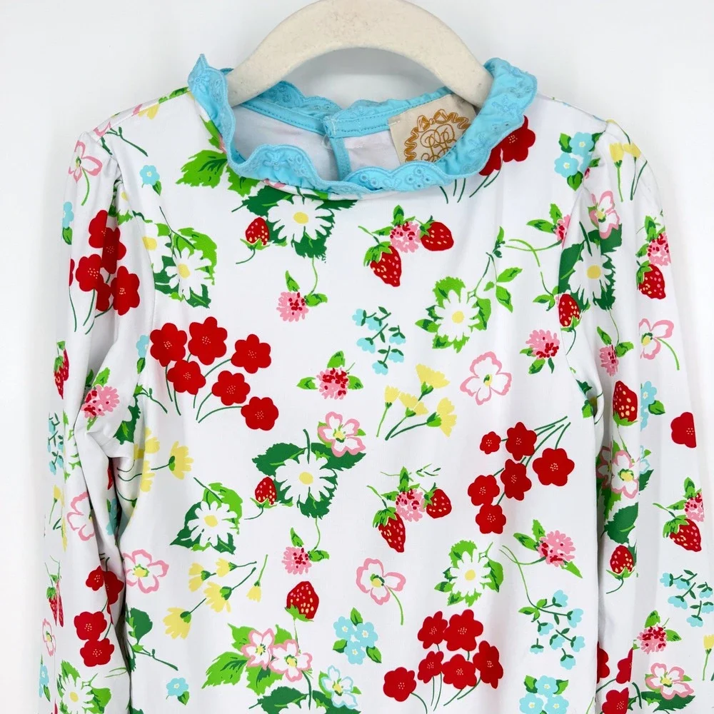 The Beaufort Bonnet Company Girl's Sarasota Surf Swimsuit Strawberry Floral Sz 8
